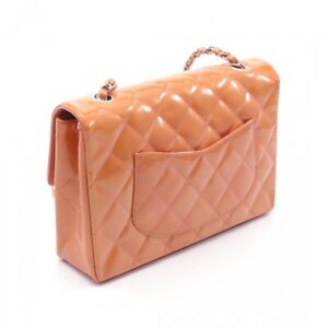 Chanel Matelasse Chain Shoulder Bag Enamel Leather Coral Orange Metal Fittings