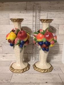 2 Vintage Fitz and Floyd bunt verzierte handgefertigte venezianische Obstvase aus China - Bild 1 von 8