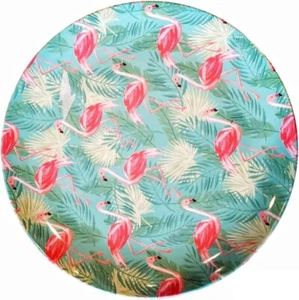 15 Inch Diameter Large Flamingo and Palms Melamine Plastic Serving Platter Tray - Picture 1 of 2