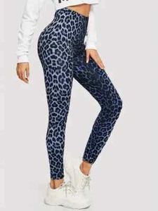 High Waist Leopard Print Leggings for Women, Stretchy Slim Fit Pants - Picture 1 of 4