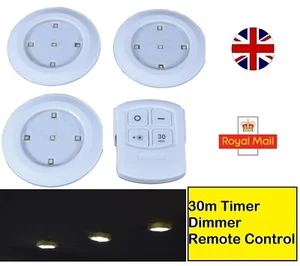 3 Pack Light With Remote Control, Dimmer Push LED Lights Cupboards Caravans - Picture 1 of 6