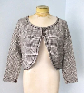 Vtg 60s Mod Kelly Arden Brown Black Plaid Cropped Jacket Junior Petites 11 - Picture 1 of 11