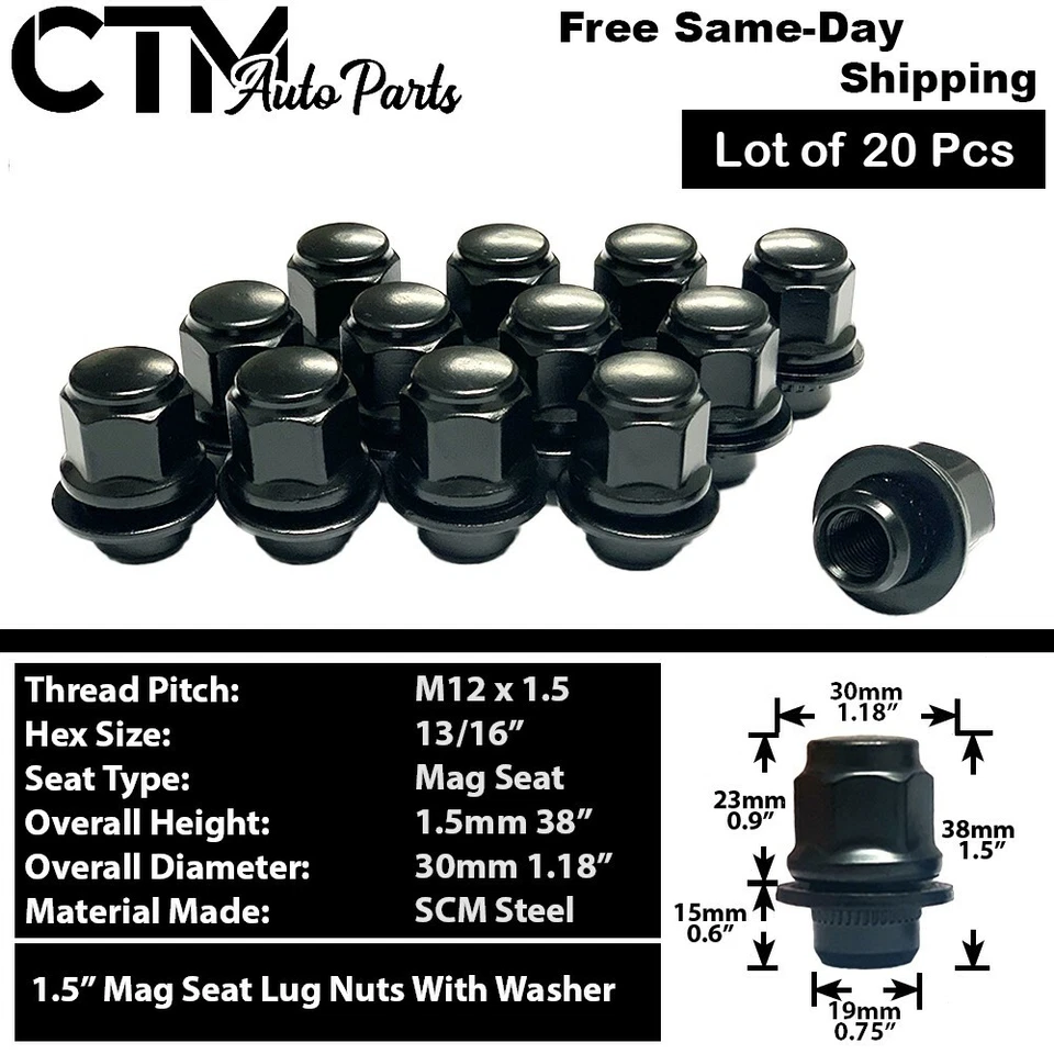 20x Tuerca de repuesto negra Mitsubishi OEM Factory Mag Style 12x1,5 MR455707 Foto 1 de 3