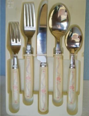 CORELLE COORDINATES NOS 20-pc Corelle ENGLISH BREAKFAST Stainless FLATWARE Set *Pink Blue Sandstone