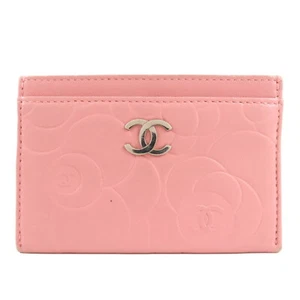 Authentic CHANEL Camelia Lamb Skin Card Case Pink A82286 Used F/S - Picture 1 of 20