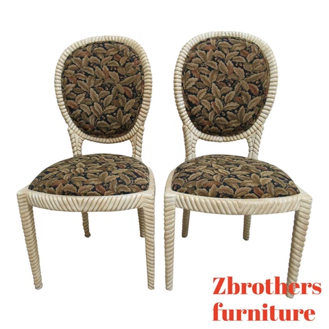 Pair Italian Regency Rope Twisted Distressed Dining Room Side Chair B Cover