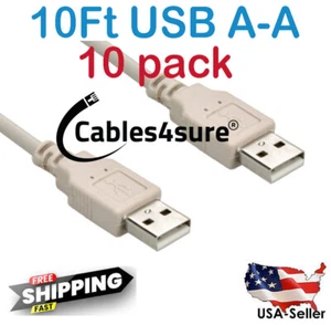 10pack USB 2.0 CABLE 10FT TYPE A MALE to TYPE A MALE A-A 10 FT  10' HIGH SPEED - Picture 1 of 4