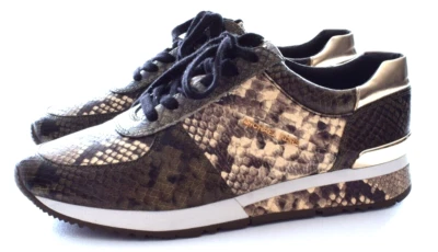 MICHAEL KORS Allie Logo Leather Sneaker Gray Beige Snake Size 9.5 New - Image 1 of 4