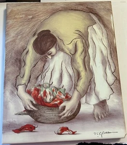 RC Gorman "Woman w/Chile" Ceramic Art Tile Navajo Native American 8”x10” - Picture 1 of 7