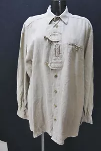 Trachtenhemd OS schweres Leinenhemd beige mit Besatz und Stickerei Gr.L 41/42 - Bild 1 von 4