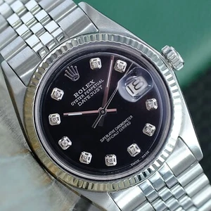 Rolex Mens Datejust Steel Black Diamond Dial Fluted Bezel Watch w/ Original Box - Picture 1 of 24