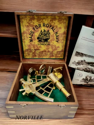 Nautical Solid Brass Sextant with Wooden Box Royal Navy Marine Navigational Gift - Image 1 of 4