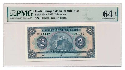 HAITI banknote 2 Gourdes 1990 PMG MS 64 EPQ Choice Uncirculated - Image 1 of 4