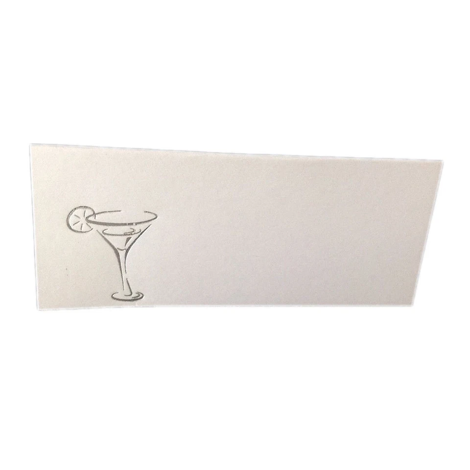 50 tarjetas de lugar blancas estilo tienda de vidrio Martini plateadas 4,25" x 1,75 plegadas Foto 1 de 1