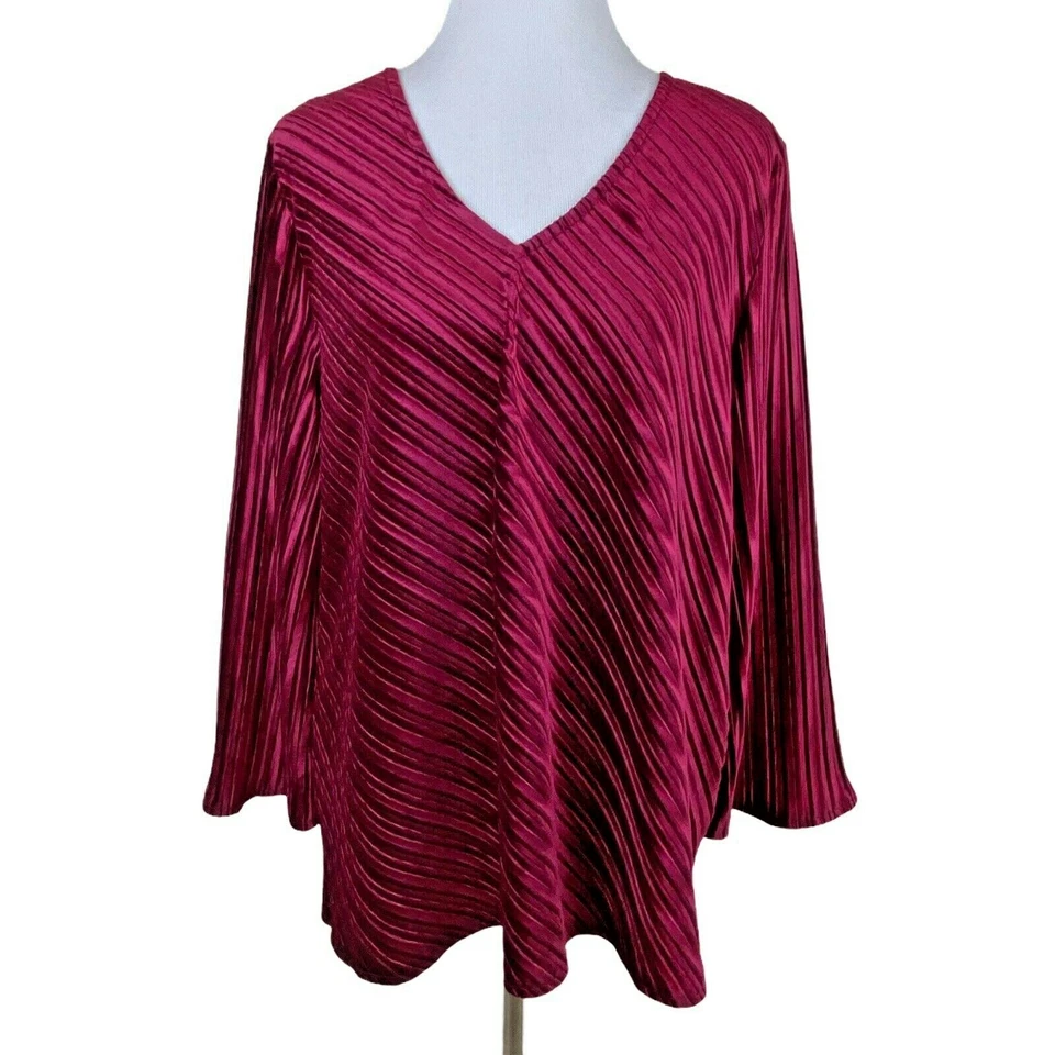 Alfani Top V Neck Ribbed Velvet Malbec Burgundy Red Women Size L 938