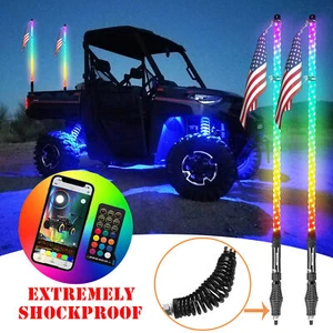 2x 3FT LED Spiral RGB LED Whip Light w/Spring Base For Kawasaki Teryx Can-am X3 - Picture 1 of 11
