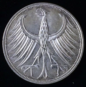 1970 F Germany Silver 5 Marks, Stuttgart Mint, Free US Shipping! - Picture 1 of 2