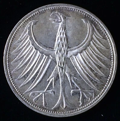 Alemania F 1970 5 marcos de plata, Stuttgart Mint, ¡envío gratuito a Estados Unidos! Foto 1 de 2