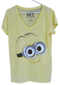 Minion Despicable Me 2 T Shirt Womans Junior XL Yellow V Neck SS - Picture 1 of 4