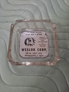 Vintage WESLOK CORP GLASS ASHTRAY 182 W. Holt Ave., Milwaukee 7, WIS. - Picture 1 of 6