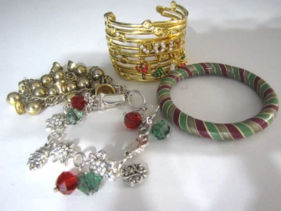 Lote de 4 pulseras brazalete bastón de caramelo brazalete joyería festiva años 90 Noel Cuff Bell Foto 1 de 4