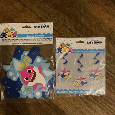 Pinkfong Baby Shark Doo Doo Doo Fiesta Banner 6 Pies y 3 Decoraciones Colgantes Foto 1 de 4