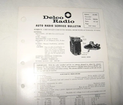 1963 Corvette Original Factory NOS GM Wonder Bar Radio Service/Repair Info 63 - Image 1 of 4