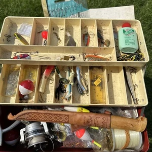 Old Pal Vintage Metal Fishing Tackle Box 13"+ All 100+ Contents + muskol & Filet - Picture 1 of 19