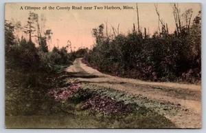 1908 Due porti, cartolina MN - County Road vicino a due porti, Minnesota - Foto 1 di 2