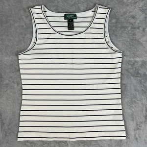LAUREN RALPH LAUREN Tanktop gerippt Baumwolle Damen M weiß schwarz gestreift Preppy - Bild 1 von 9