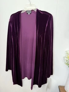 Onyx Nite 14 Purple Velvet Tunic Long Sleeve Stretchy Cardigan Wrap Formal NWT - Picture 1 of 5