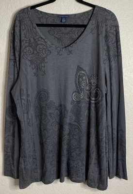 Blusa túnica gris manga larga vintage Y2K Westbound 2X para mujer estrás cachemira Foto 1 de 4