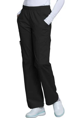 Scrubs Cherokee Workwear Mid Rise Pull On Cargo Pant 4005 BLKW Black Free Ship - Image 1 of 4