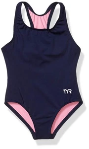 TYR Durafast Elite Solid Maxfit One Piece Swimsuit GIRLS US Size L (10/12) Navy - Picture 1 of 7