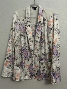 Metaphor White/ Pink Purple SATIN Feel FLORAL Blazer Jacket Womens Large L - Picture 1 of 6