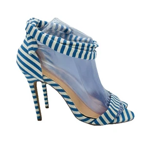 Zapatos altos de tacón de aguja Liliana para mujer talla 6,5 azul blanco a rayas con tiras - Imagen 1 de 12