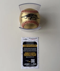 Johnny Manziel Autographed Gold Baseball 2012 Heisman JSA COA - Picture 1 of 2