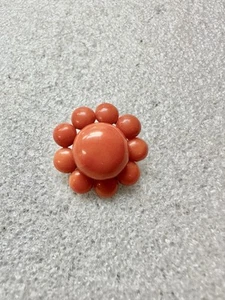 Antique 14k Yellow Gold Frame & Sterling Clasp CORAL Cluster Flower Brooch  - Picture 1 of 7