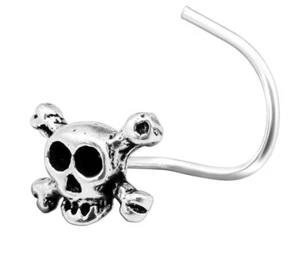 925 ECHT SILBER ☠️ Spirale Nasenpiercing Nasenstecker Totenkopf Schädel - Picture 1 of 2