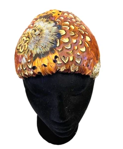 Antique  pheasant women's feather hat multi hand made - Picture 1 of 7