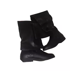 Rouge Black Faux Leather Side Zip Low Heel Tall Slouchy Riding Boots Size 8 M - Picture 1 of 7