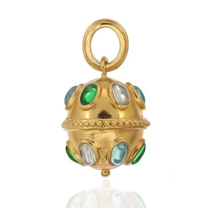 Gold Plated Brass CZ Egg European Charm Pendant #94263 - Picture 1 of 2
