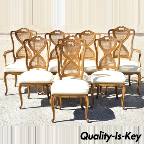 French Provincial Hollywood Regency Cane Back Pretzel Twist Dining Chair - Set 8 Cover