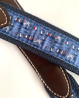 VINEYARD VINES Cinturón Hombre 32 VELEROS REGATA Azul Marino Marrón Cuero Hebilla Foto 1 de 4
