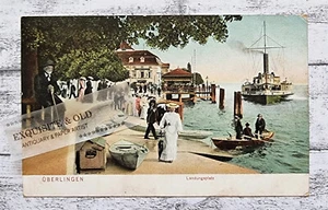 AK Überlingen Landungsplatz Bodensee Schiff Boot Dampfer Personen Postkarte alt - Bild 1 von 2
