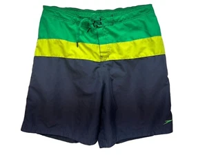 Speedo Youth Horizon Swim Trunks Size XL Green Yellow Colorblock Beach Swimwear - Picture 1 of 10