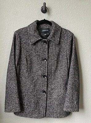 London Fog Womens Wool Blend Herringbone Peacoat Classic Jacket Black/Gray Large - Image 1 of 4