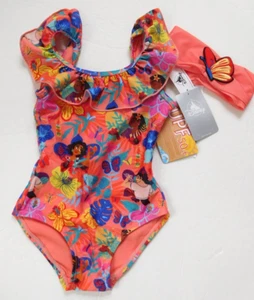 Encanto Disney Parks Girls  4 One Piece Swimming Suit /Headband SPF 50 NWT - Picture 1 of 4