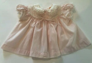 VTG Castro & Co Baby Dress Pink Sheer Swiss Cotton Batiste Lace 11" Long Emb Col - Picture 1 of 12