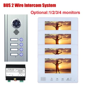 BUS 2 Wire Intercom systems Kit 1/2/3/4 Units Apartment 7 Inch Video Door Phone - Picture 1 of 16